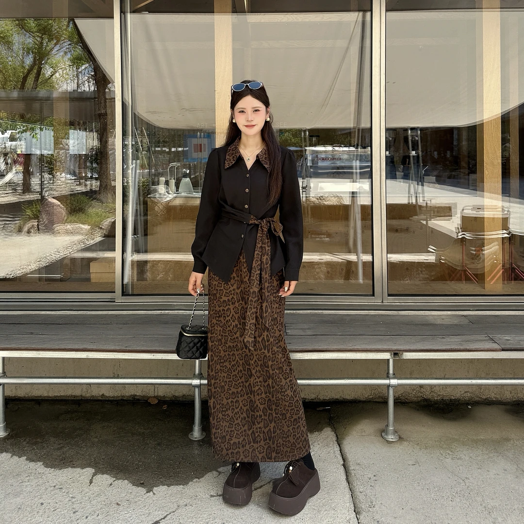 敏敏南岛风大码女装休闲风气质长袖上衣秋胖mm显瘦时尚半裙ZZM193