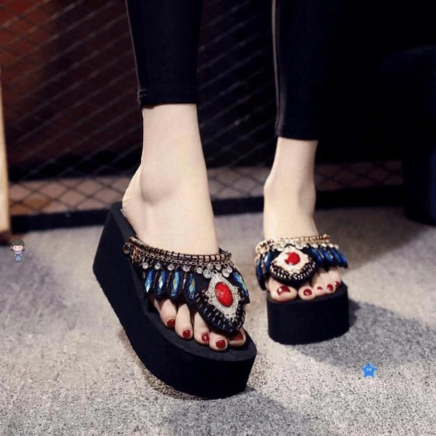 傣族度假旅行凉拖鞋女款夏季外穿西双版纳民族风鞋子沙滩厚底凉拖