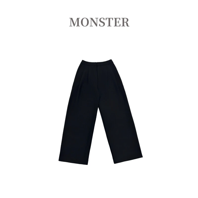 高级简约 净版双褶斜插口袋直筒女休闲裤 C0050