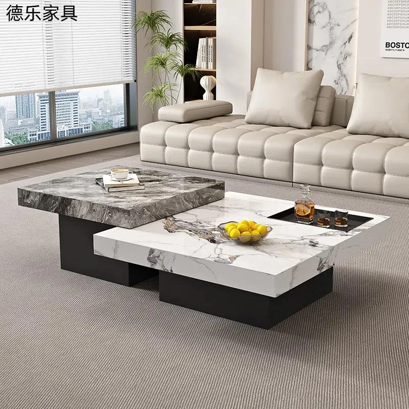 意式极简岩板茶几高级感轻奢现代简约客厅家用大理石方形高低组合