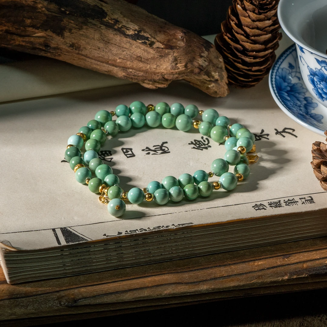 【世间臻宝】常青藤|18K绿松菜籽圆珠项链/Q1951/多样性发一件/10