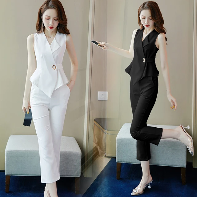 无袖西装高腰直筒九分裤韩版职业气质时尚两件套装女夏季新款2025