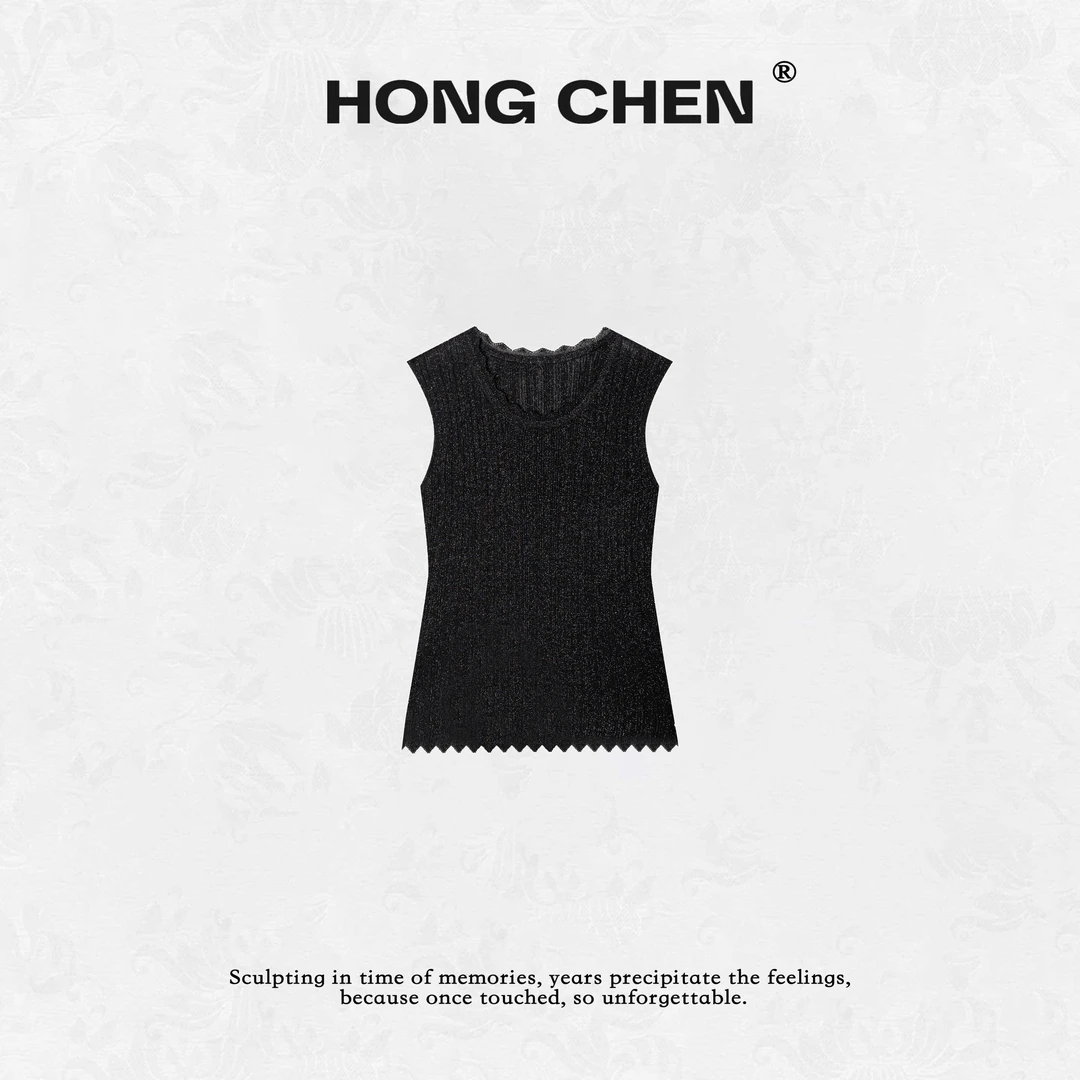 【虹辰】高端时尚浪漫女神款小香三角边百搭高级感气质背心--HC2630