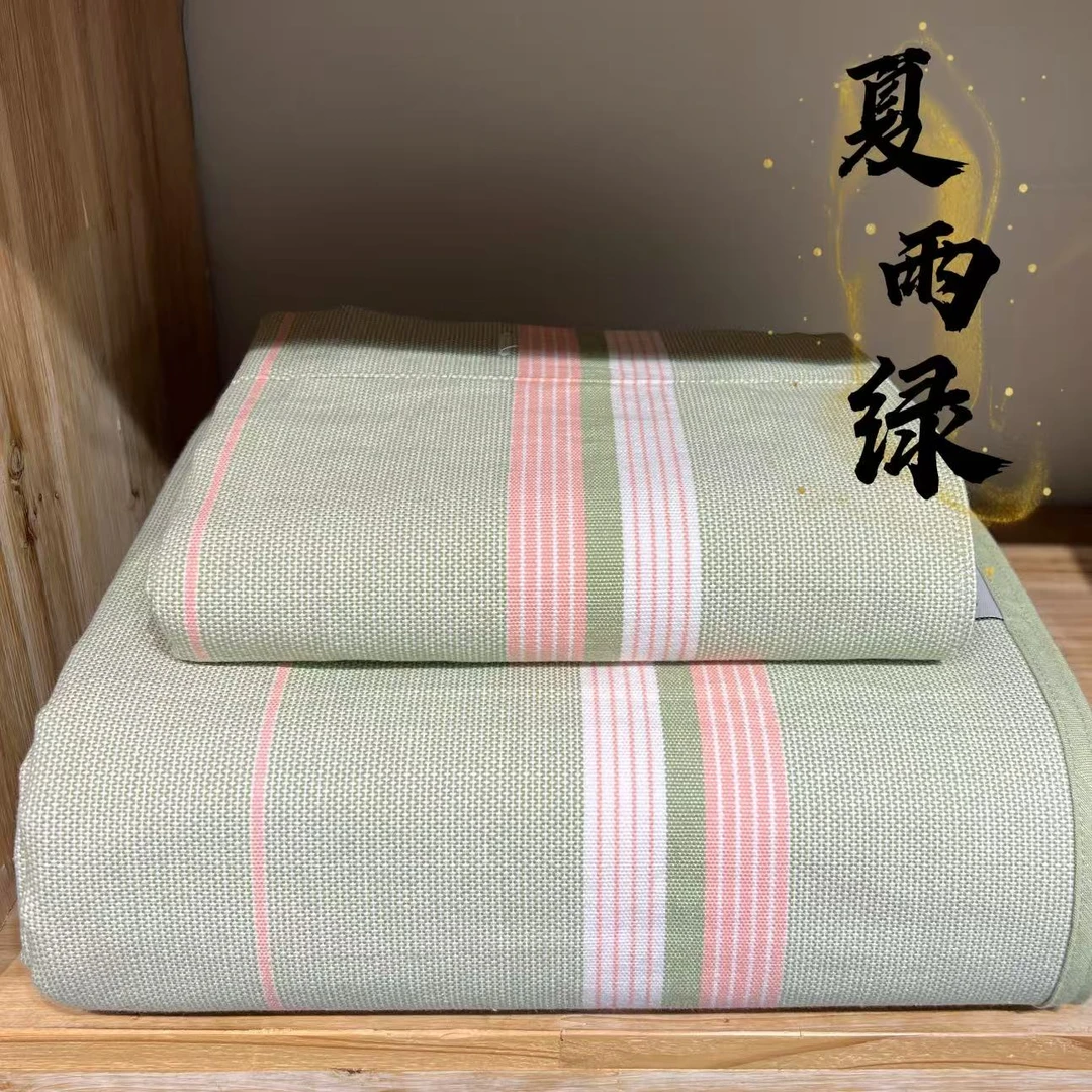 【老粗布凉席三件套】2025新款简约全棉色织平纹工艺老粗布三件套