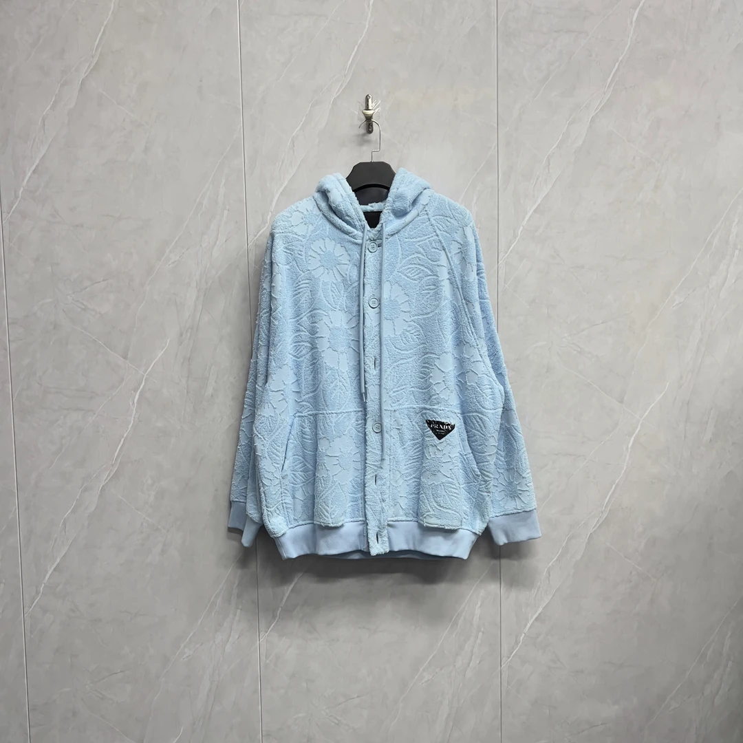 全新未使用 Prada/普拉达 花卉满刺绣三角标Logo排扣夹克外套/M码