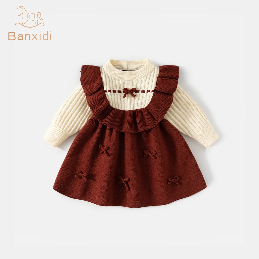 班喜迪女童连衣裙宝宝周岁礼服儿童毛衣公主裙冬装新年拜年服冬季