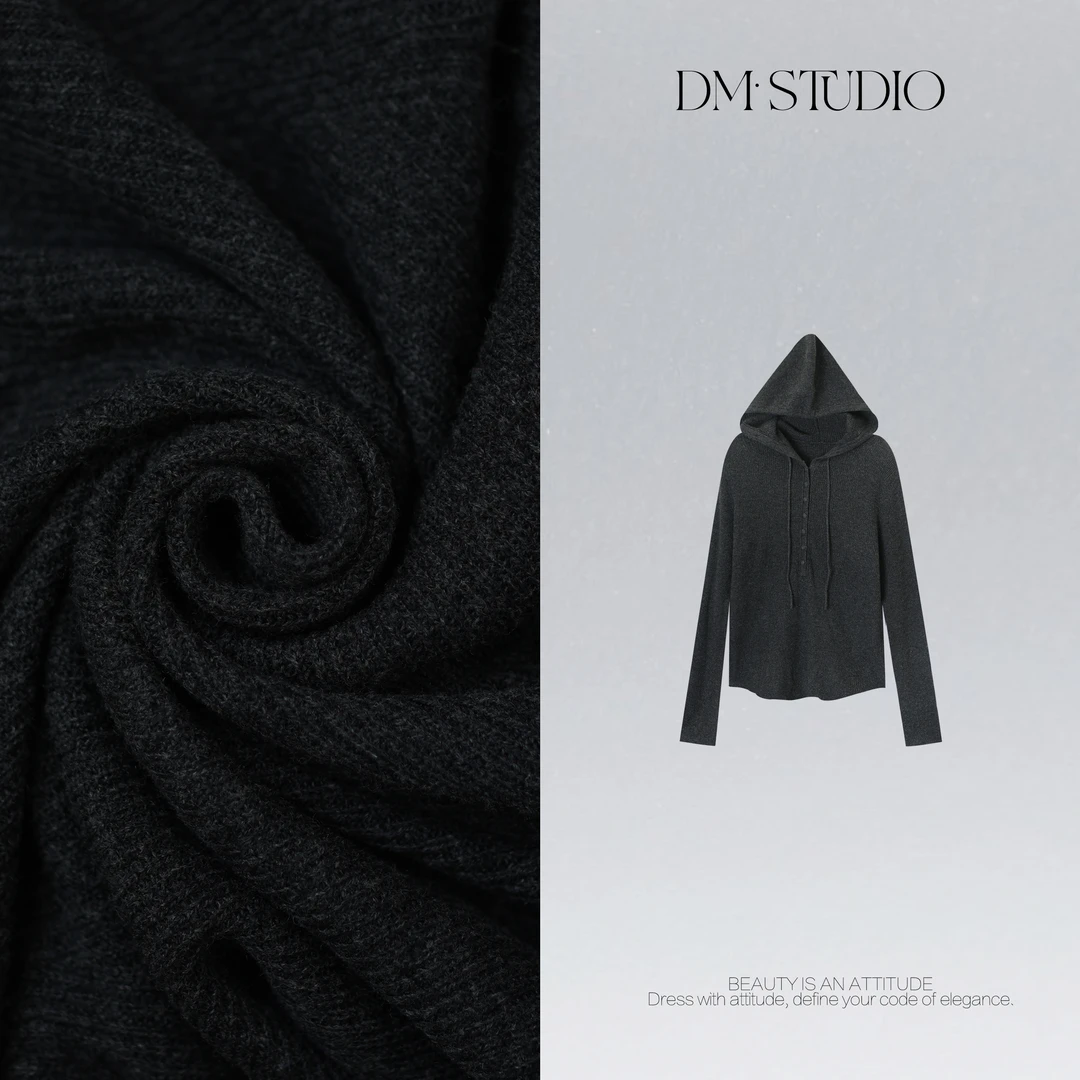 DEDM•STUDIO/气质慵懒连帽长袖针织抽绳套头衫上衣2511ZZS/0626