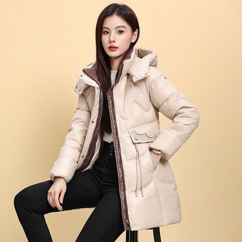 羽绒服女冬季2025新款中长款可拆卸帽保暖白鸭绒冬装外套，运费险