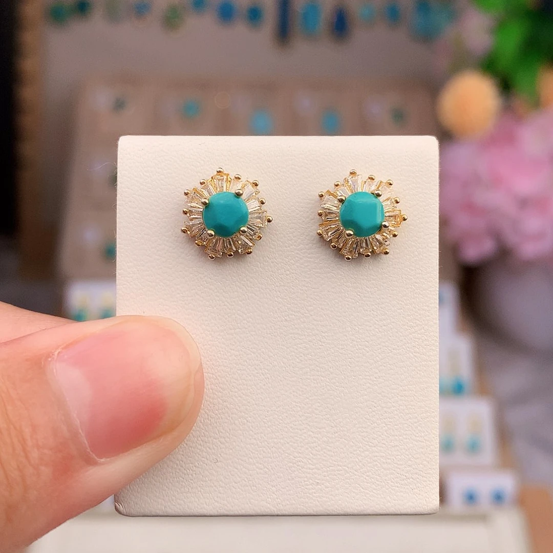 银S925镶嵌绿松石耳饰