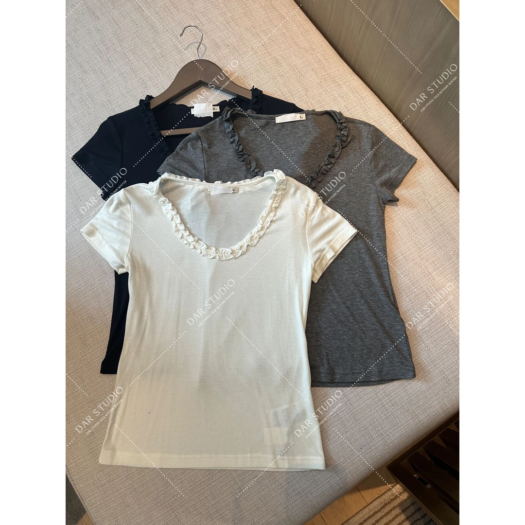 DAR STUDIO 深圳货【花园手记】2025新款莱赛尔羊毛花边T恤251503