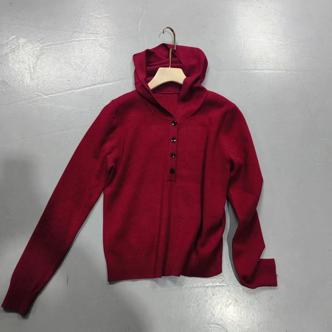 【南油玲姐】红色连帽针织衫MY1010