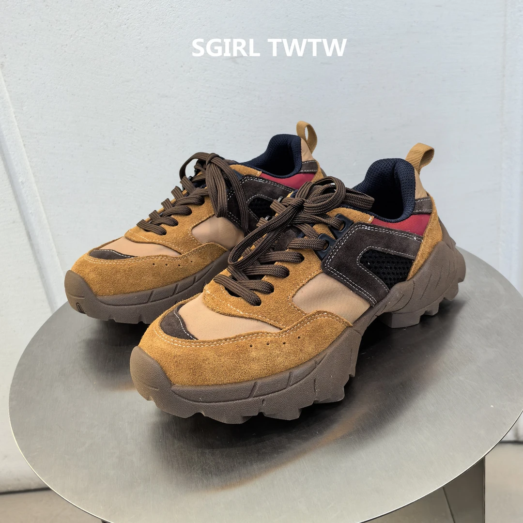 SGIRL TWTW2025年秋季新款真皮拼色厚底百搭休闲系带老爹鞋女鞋潮