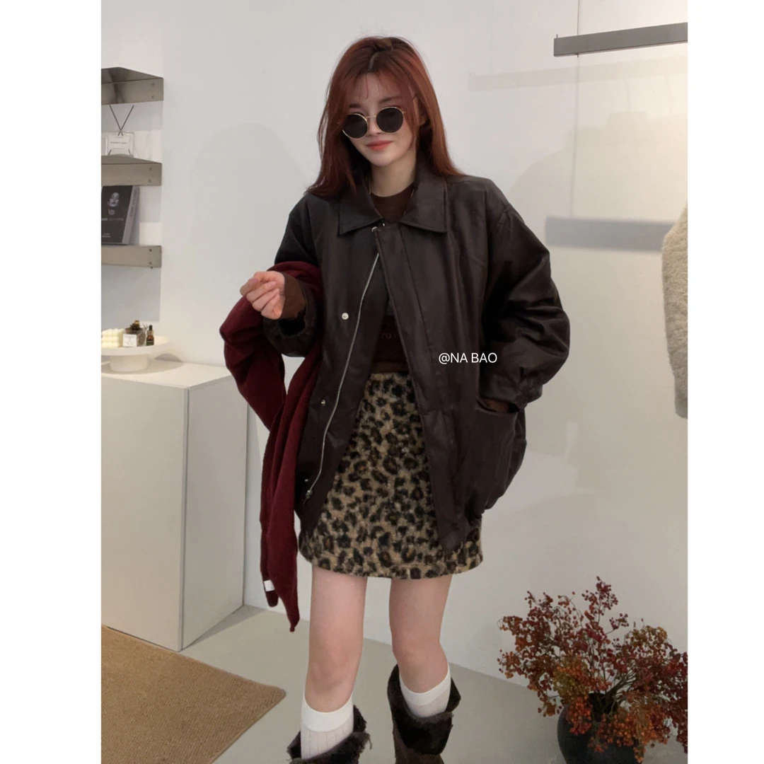 NABAO▶【女翻领蛋白洗水皮内里加白鸭绒外套】