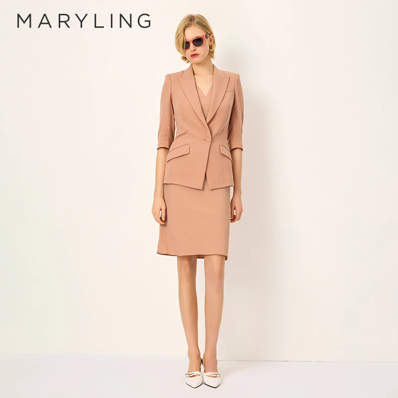 MARYLING玛俪琳2025春季新品珊瑚粉戗驳领单排扣西装A1FBW14440