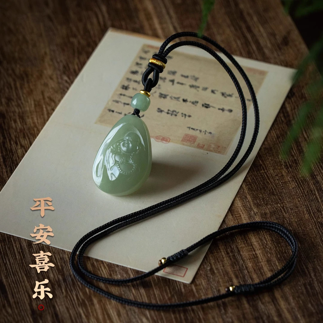 正宗天然和田玉手工弥勒佛吊坠项链玉石新款玉佩挂坠男女高档礼物