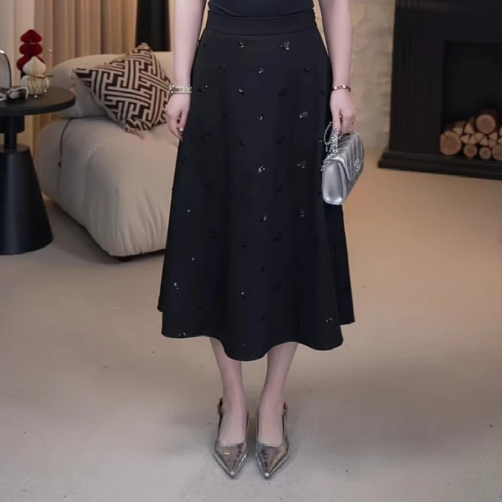 【晶晶专属】绣花绣珠片气质A字白搭半裙 25S150