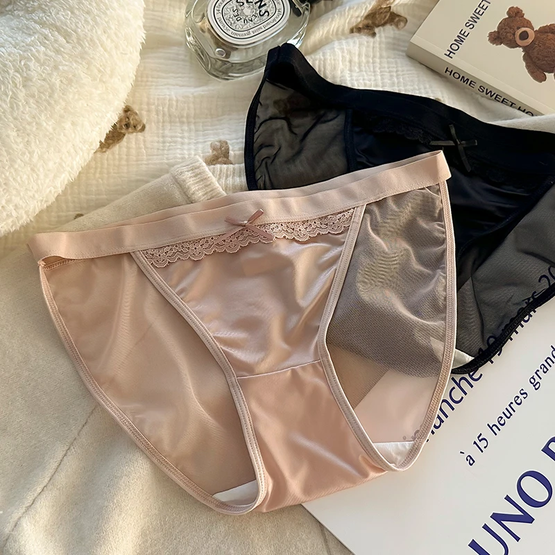 性感网纱女士内裤缎面舒适透气柔软亲肤纯欲风镂空性感女士三角裤
