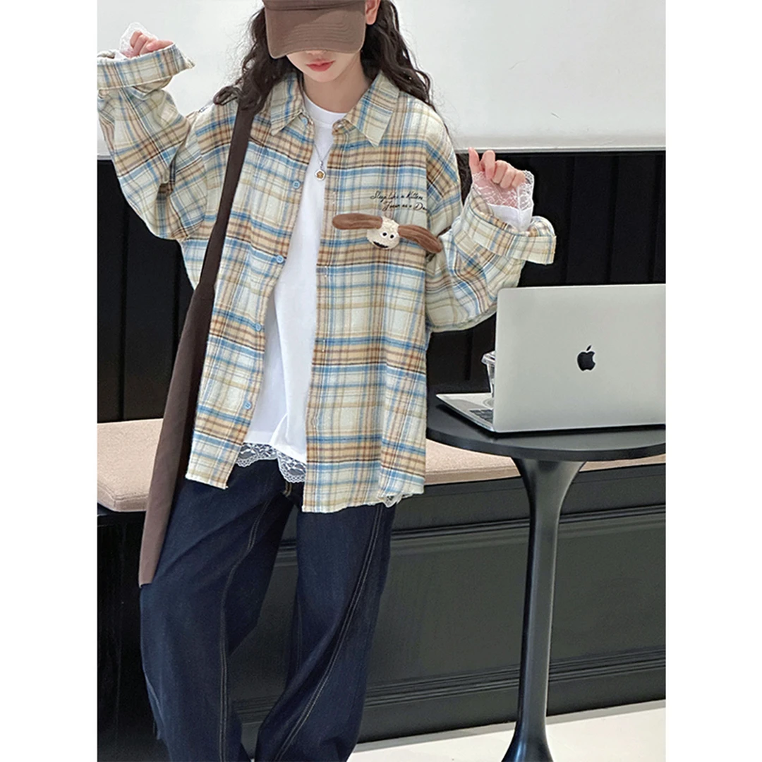 K29339孙小美韩系女童格子衬衫2025秋装新款儿童上衣外套春秋