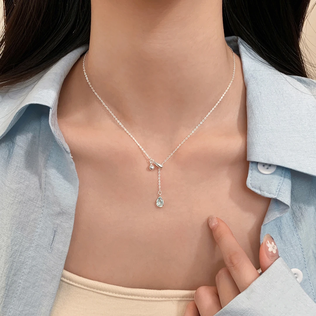 坠链均925银 925纯银水滴项链时尚设计感精致锁骨链轻奢气质女款