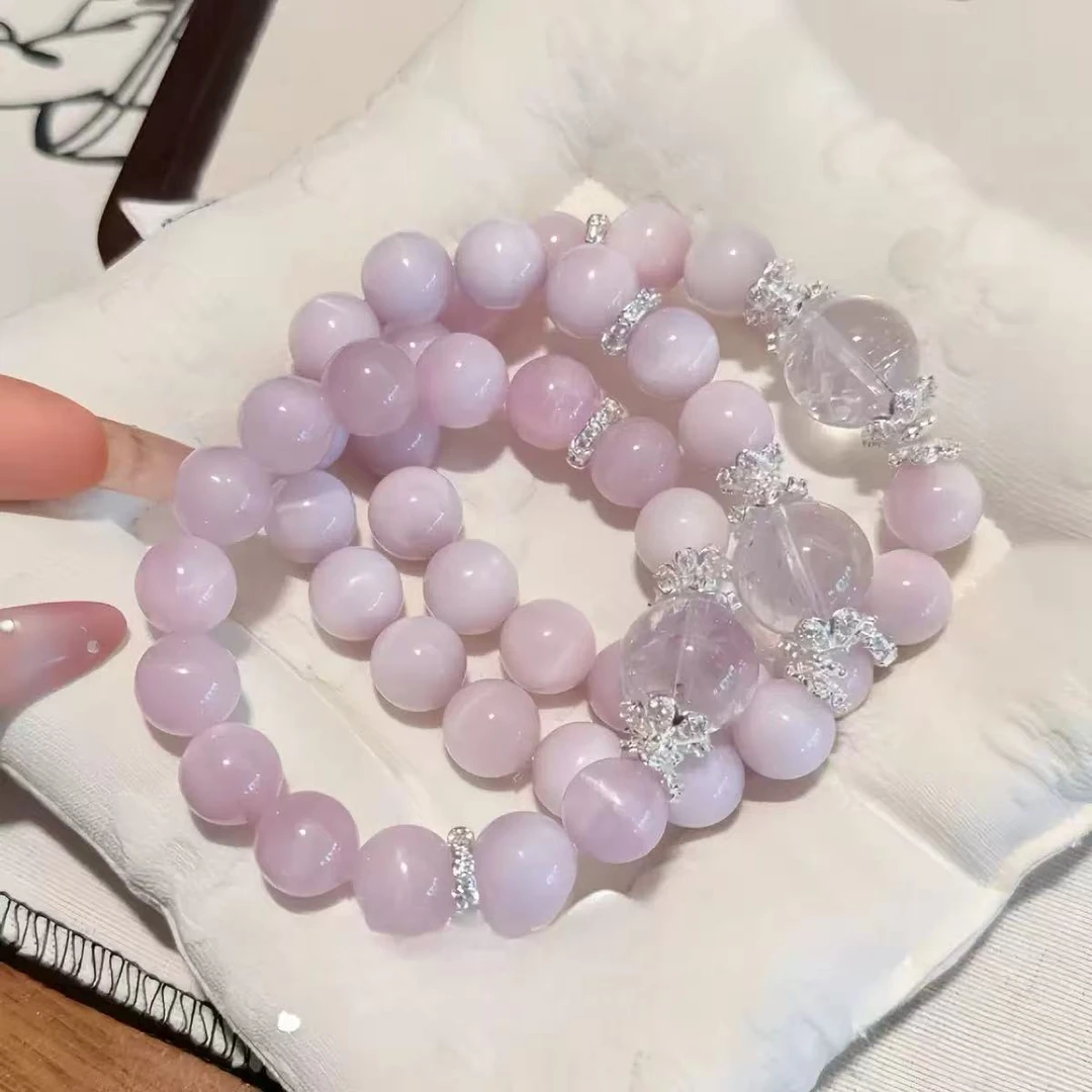 【水晶手链】天然水晶紫锂辉猫眼冰透手串
