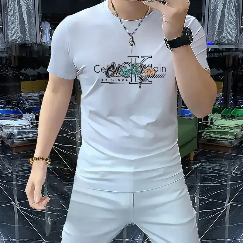 夏季新款薄款男士短袖T恤修身圆领帅气冰丝上衣打底半袖百搭韩版