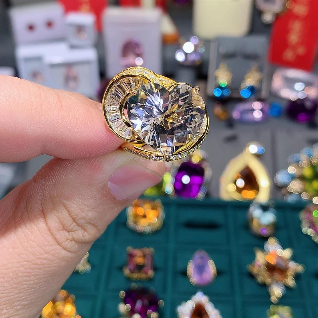 托帕石戒指银S925镶嵌戒指