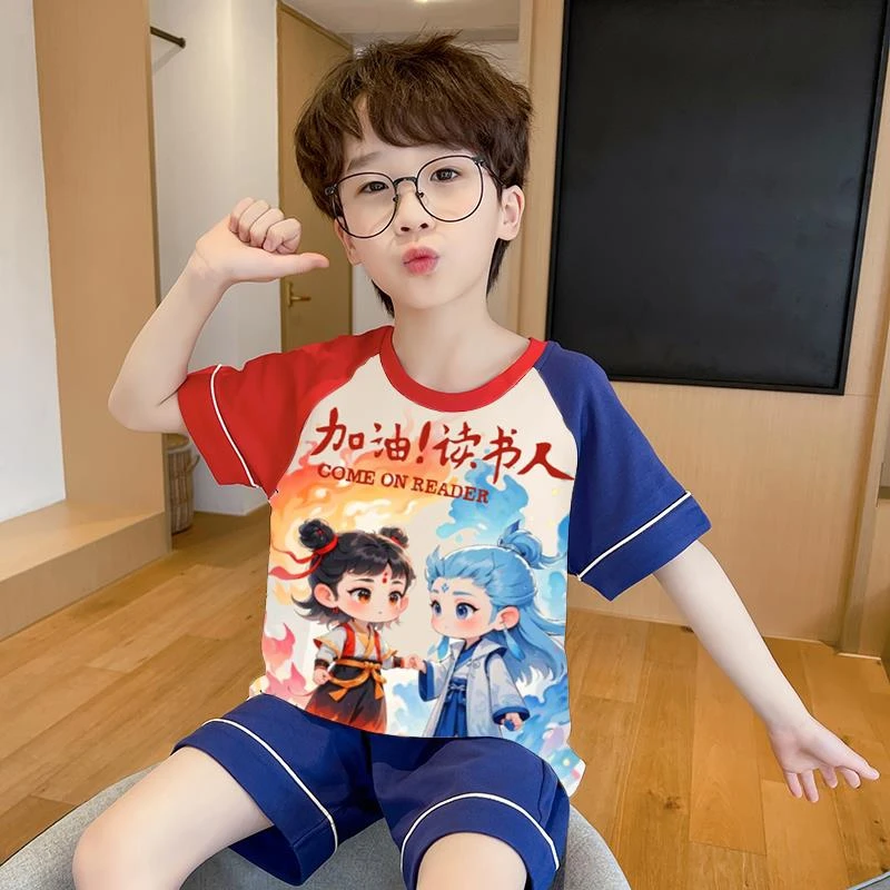 儿童短袖睡衣男童薄款家居服夏季中大童卡通可爱宝宝青少年空调服