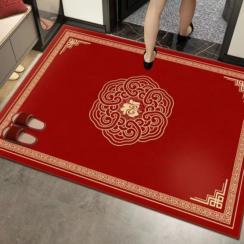 喜庆入户地垫红色中式地毯门口进门垫平安喜乐室内耐脏除尘脚垫