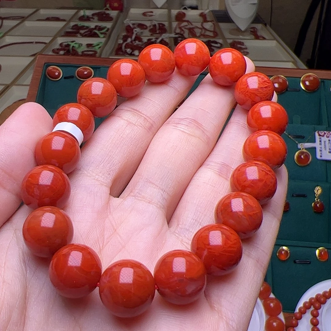 南红玛瑙未镶嵌手串瓦西满火焰纹11mm+特级