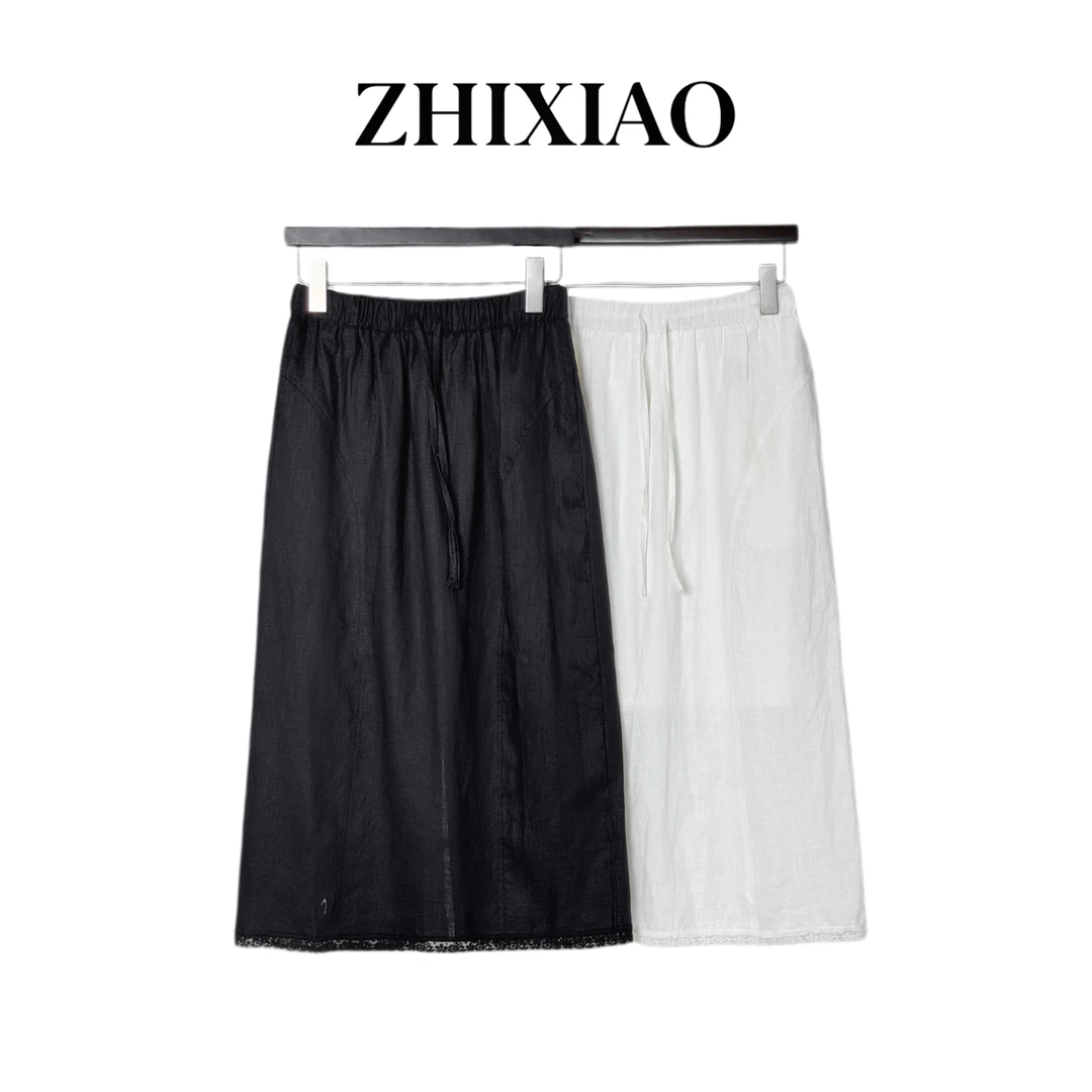 【ZHIXIAO】夏季新款：松紧腰麻料半裙25805