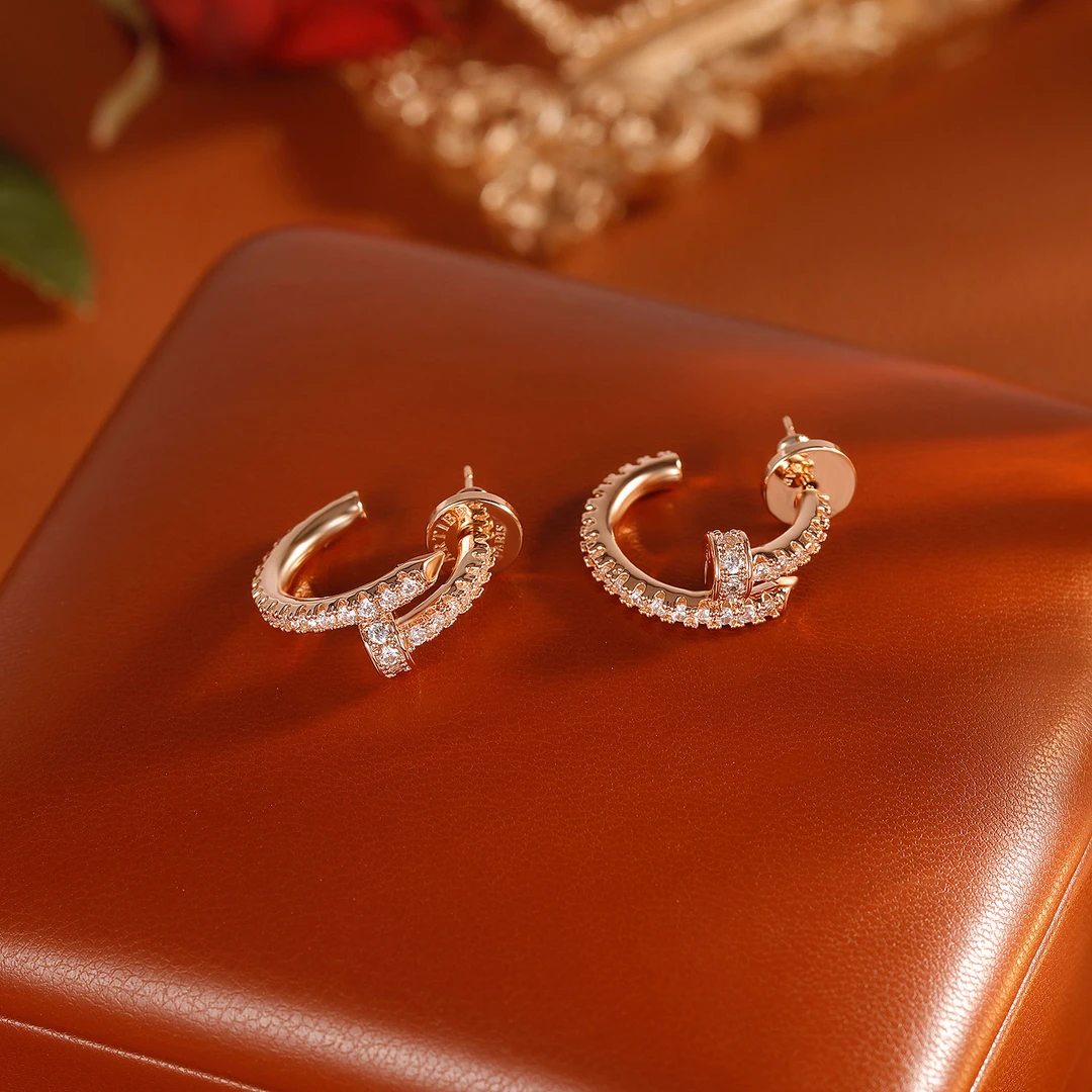 合金耳饰 【5817】法式轻奢满锆灵蛇耳钉气质耳环女小众耳饰