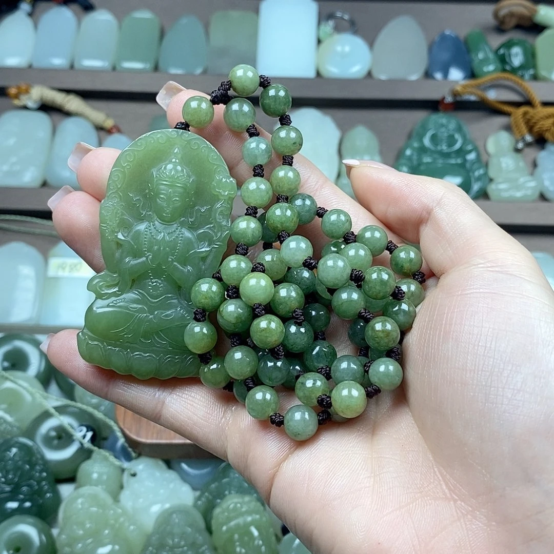 和田玉未镶嵌颈饰观音牌➕珠链