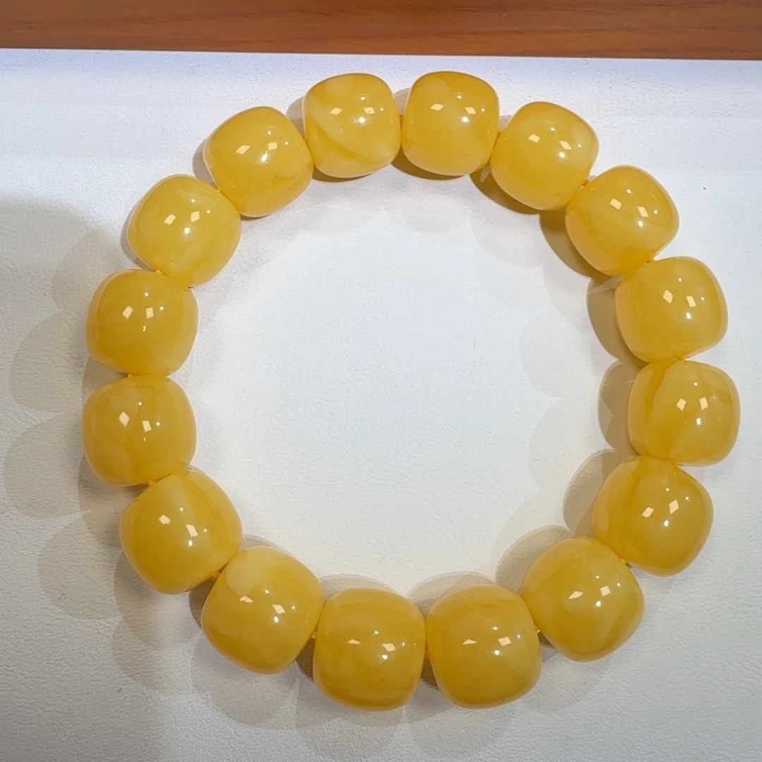 琥珀未镶嵌珠宝奇石14m焦皮同料老型橘红蜡手串27.8