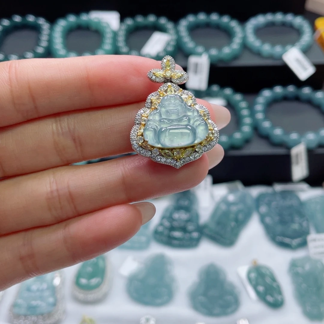 翡翠银S925镶嵌颈饰佛公
