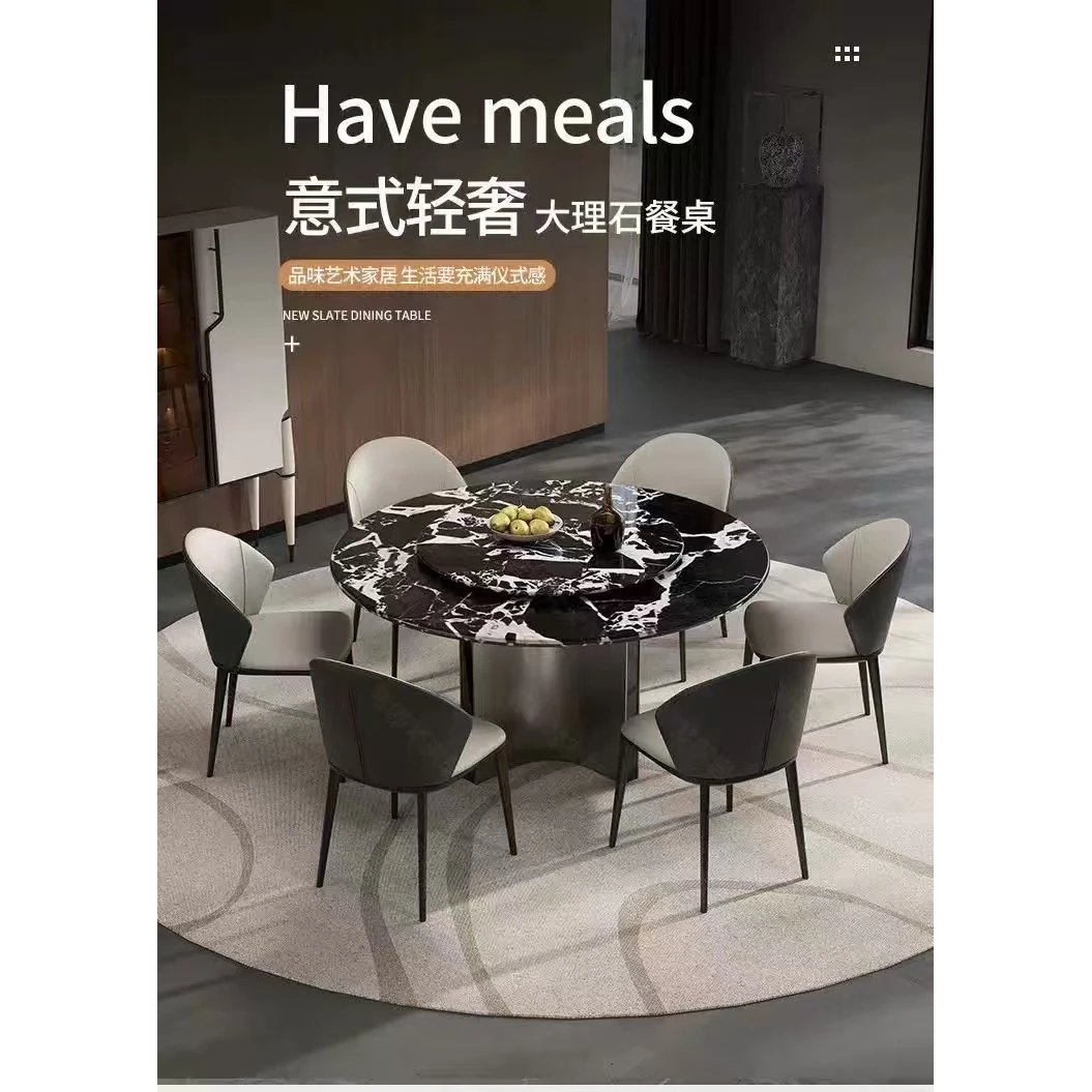 意式轻奢加厚大理石超晶圆餐桌椅组合现代简约小户型岩板圆形餐桌