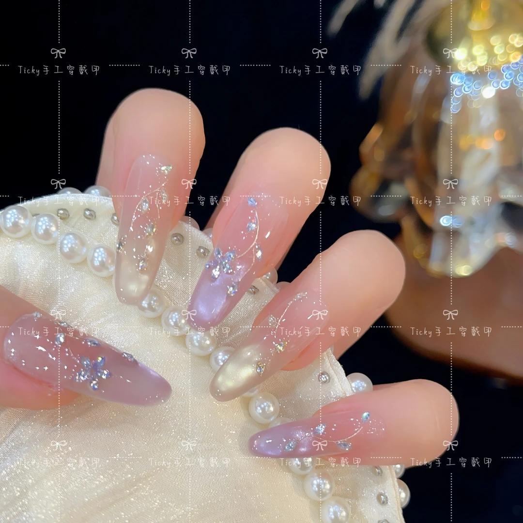 【紫藤花语】纯手工长款椭圆显白彩虹猫眼夏日多巴胺元气甜美穿戴甲