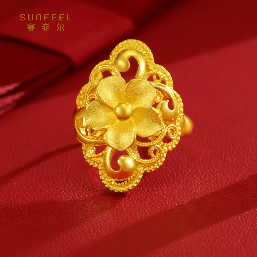 SUNFEEL/赛菲尔【授权店】足金夸张花丝桃花戒指HJ50051799