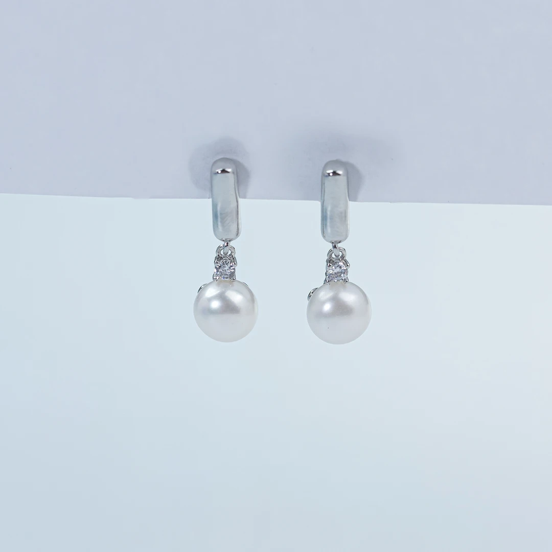 珈白丽【昕昕】淡水珍珠S925银7-8mm时尚耳饰百搭简约