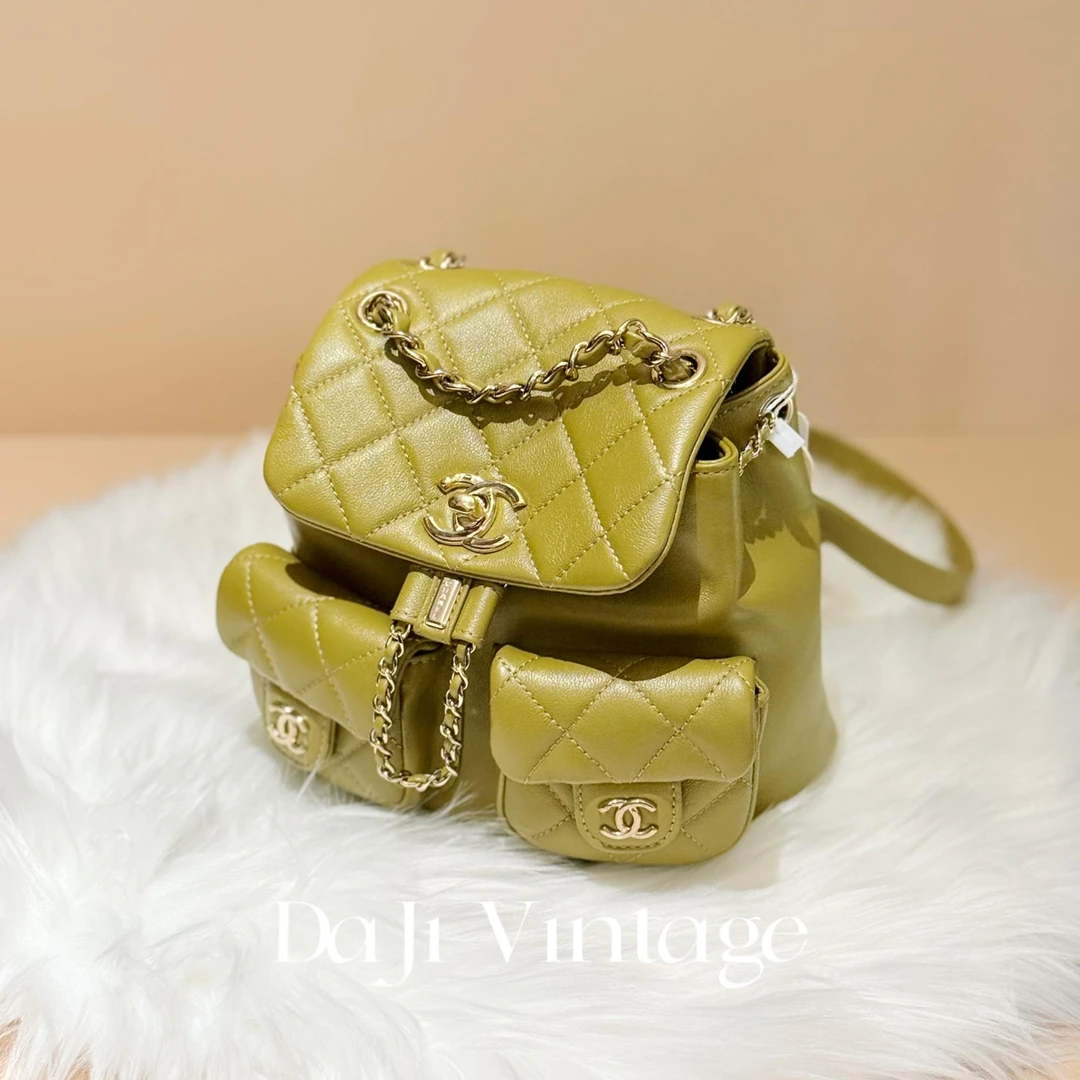 99新 Chanel/香奈儿 24期免息/大吉中古橄榄绿duma小号双肩包
