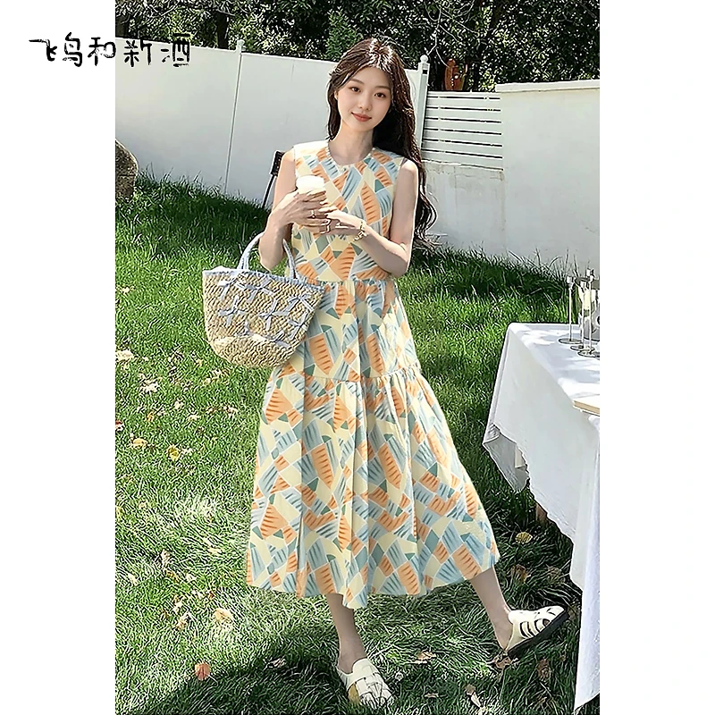 飞鸟和新酒中长款宽松无袖连衣裙夏纯棉碎花休闲长裙FA530182096
