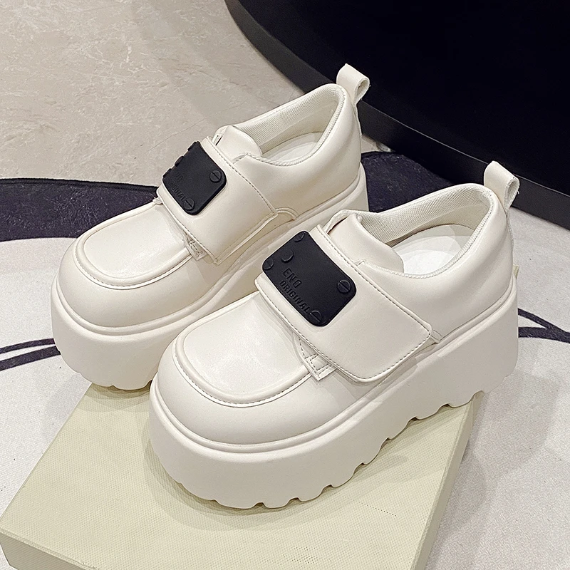 厚底乐福鞋女2025春季新款单鞋百搭小个子增高8cm英伦松糕小皮鞋