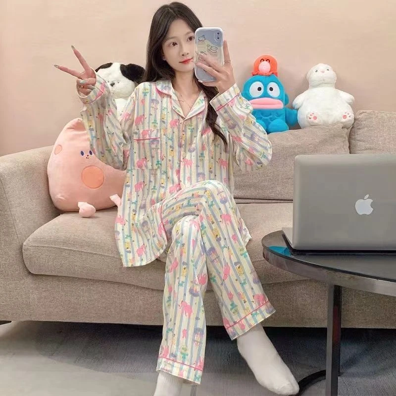 芯语婷春季动物乐园睡衣云朵泡泡纱女长袖甜美家居服套装可外穿
