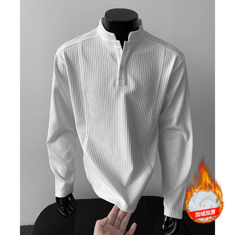 【现货】重磅亨利领正肩卫衣男士秋冬加绒美式肌理感长袖T恤打底衫