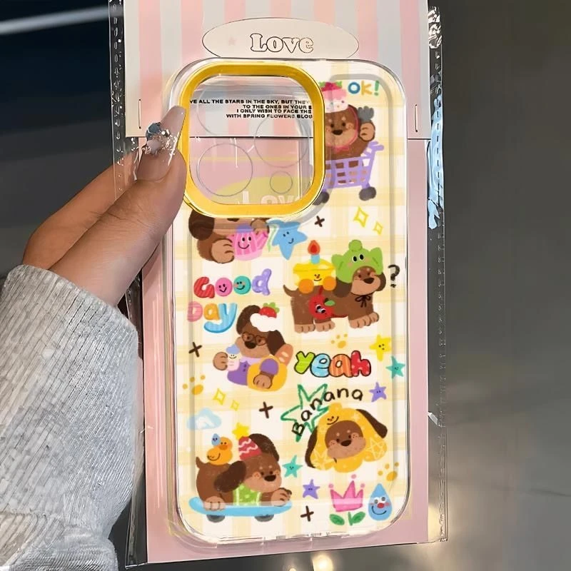 涂鸦黄格小狗适用苹果15PROMAX手机壳iPhone14卡通13透明12软壳11