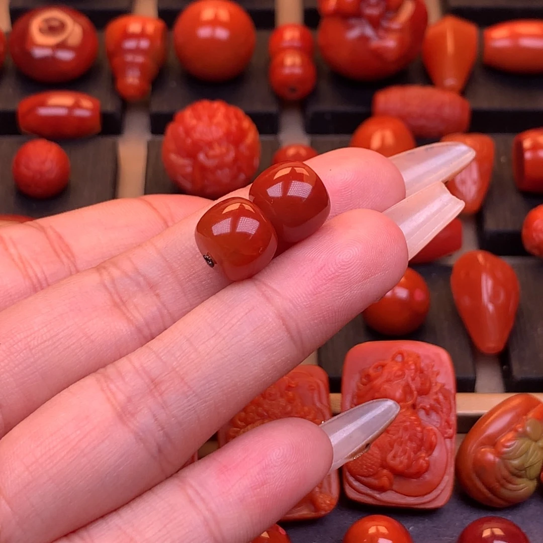 南红玛瑙未镶嵌川料原矿老型对珠11mm