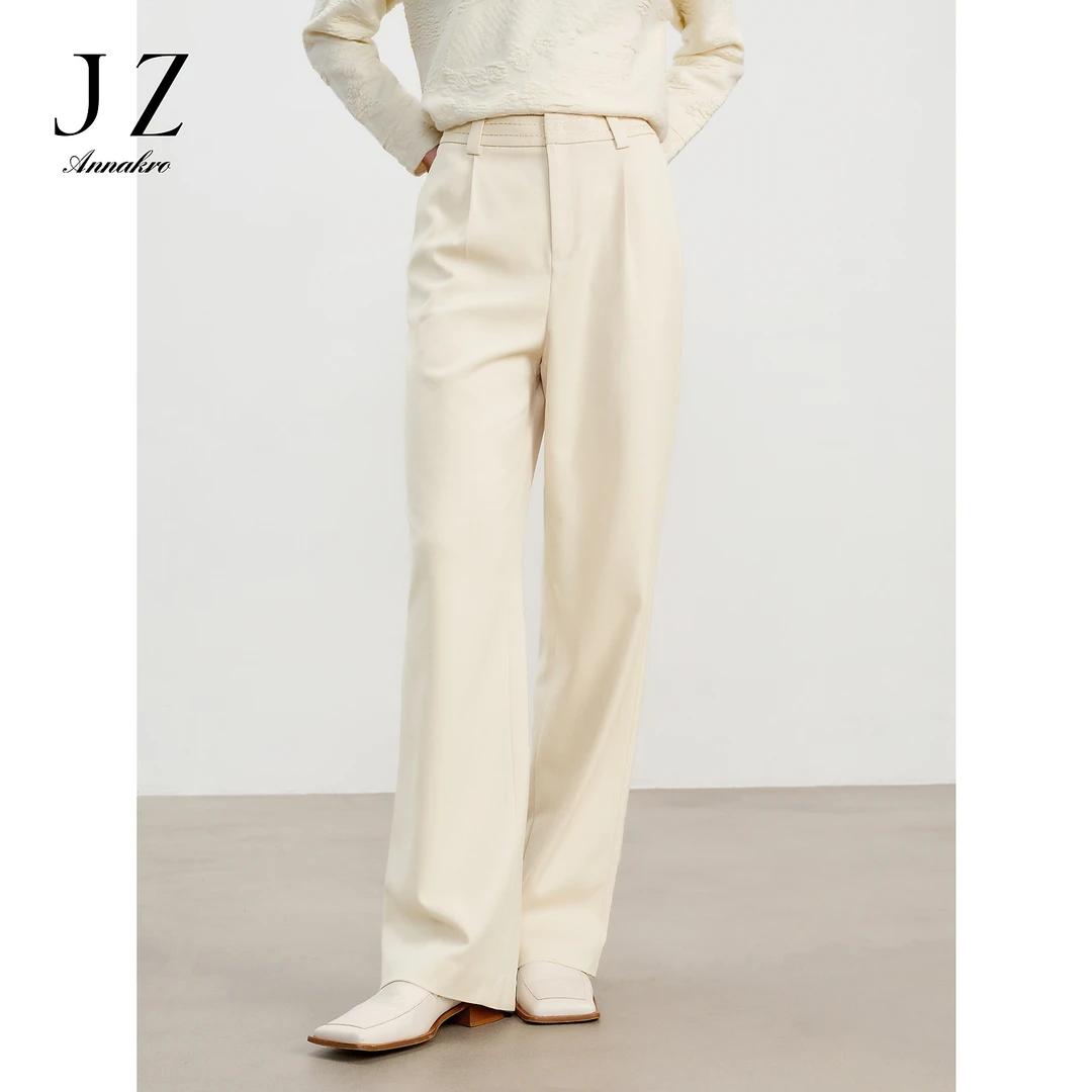 【辛小北专属】玖姿安娜蔻JTEC11003雅致绣线直筒休闲裤女春季新款