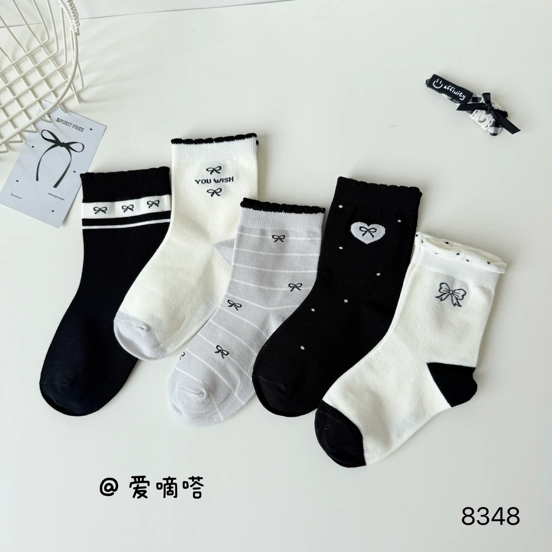 【10双装】爱嘀嗒儿童袜子女童秋冬款卡通字母中筒运动精梳棉女宝袜