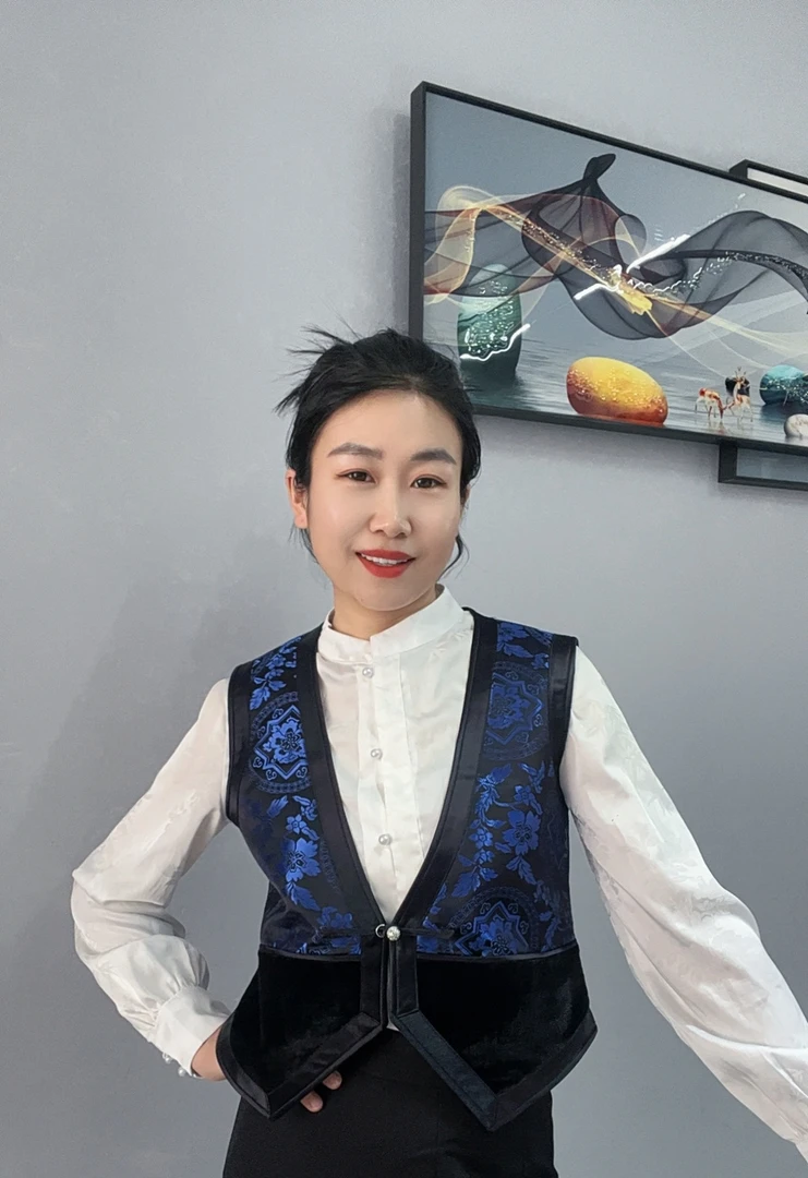 【蓝印圣火】蒙元素拼接时尚V领休闲中式女款短款马甲秋季蒙古马甲