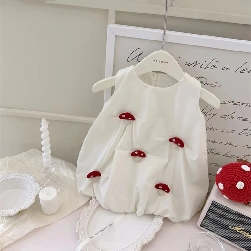 童装夏季无袖立体小蘑菇超可爱女宝连衣裙宝宝小童小背心花苞裙潮