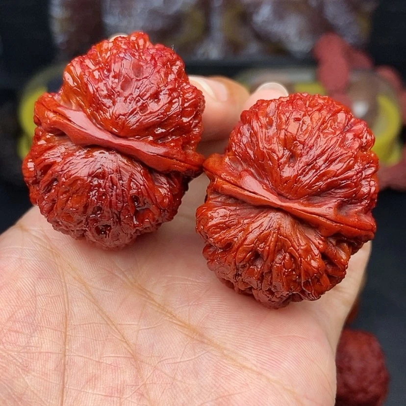 【闪购商品】文玩核桃把件41尺红彩铁狮子头